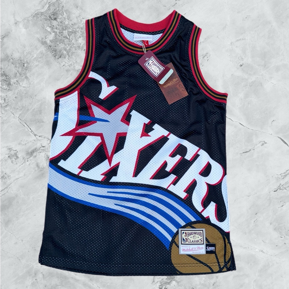 Mitchell & Ness NBA Philadelphia 76ers Big Face Black Basketball Jersey NWT Sz L